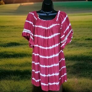 Jodifl Ladies Medium Red White Tie Dye Peasant Blouse/Dress